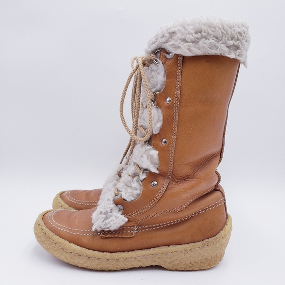 Vintage Cabela's Mid-Calf Shearling Lined Brown Leather Chunky Heel Boots Size 7 - Picture 5 of 10